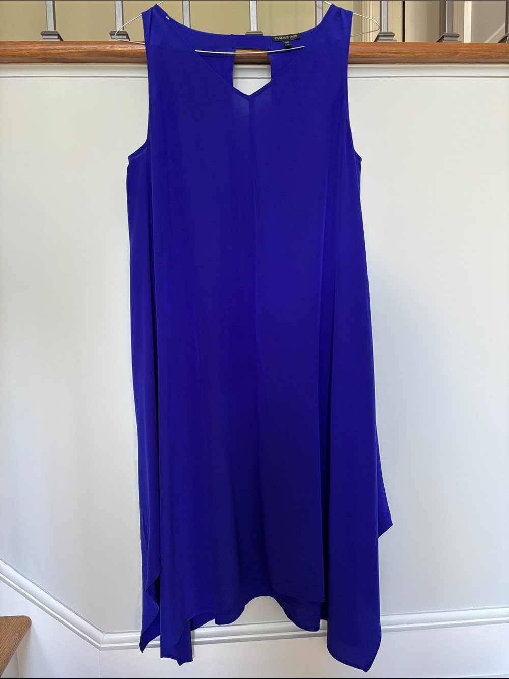 Eileen Fisher Blue silk Sleeveless asymmetrical shift Dress size M